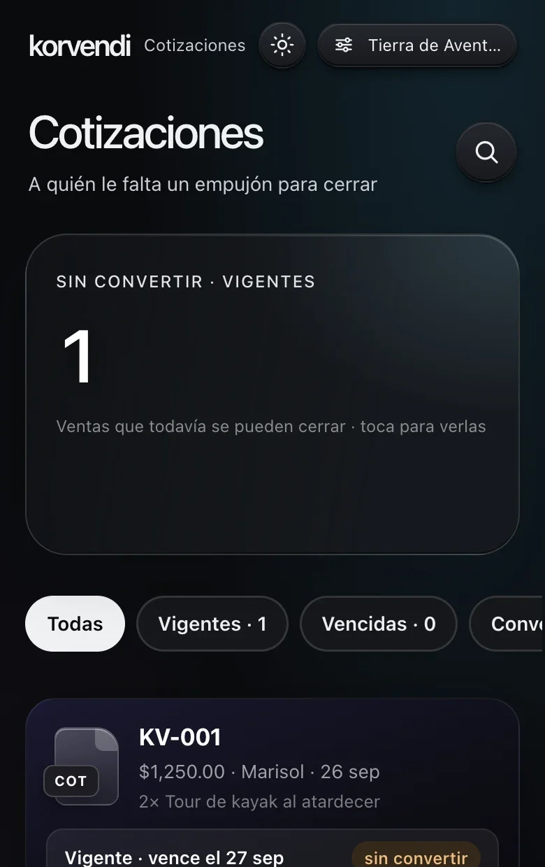 Las cotizaciones en el panel de Korvendi