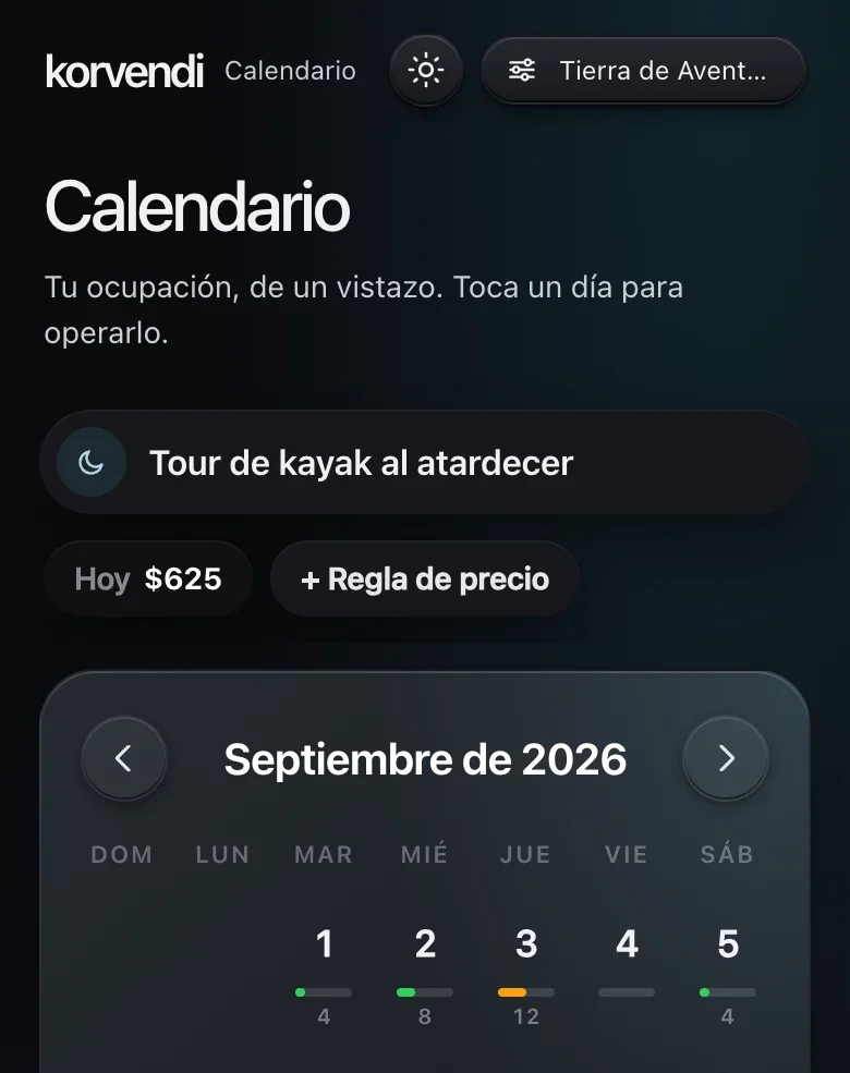 Calendario en el panel de Korvendi